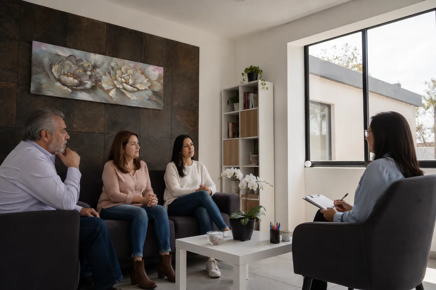 Familia adulta durante terapia familiar en Psicoterapia Integral Toluca
