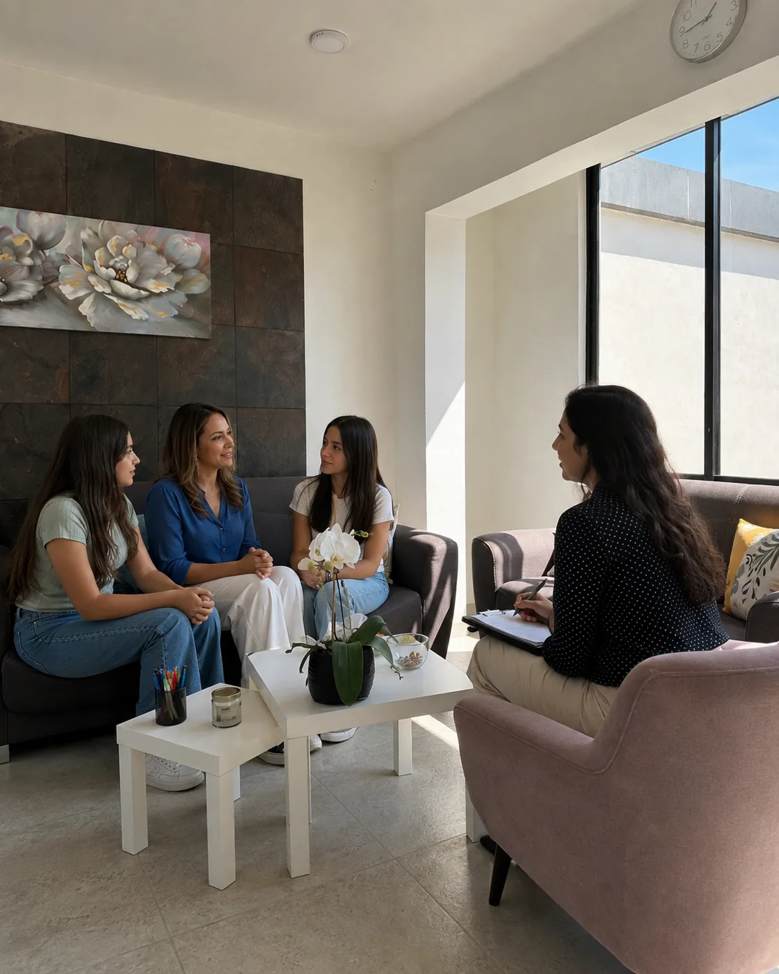 Familia conversando durante sesión de terapia familiar en Toluca